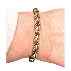 Chunky Vintage Gold Tone Rope Chain Bracelet with Box Clasp and Safety Chain